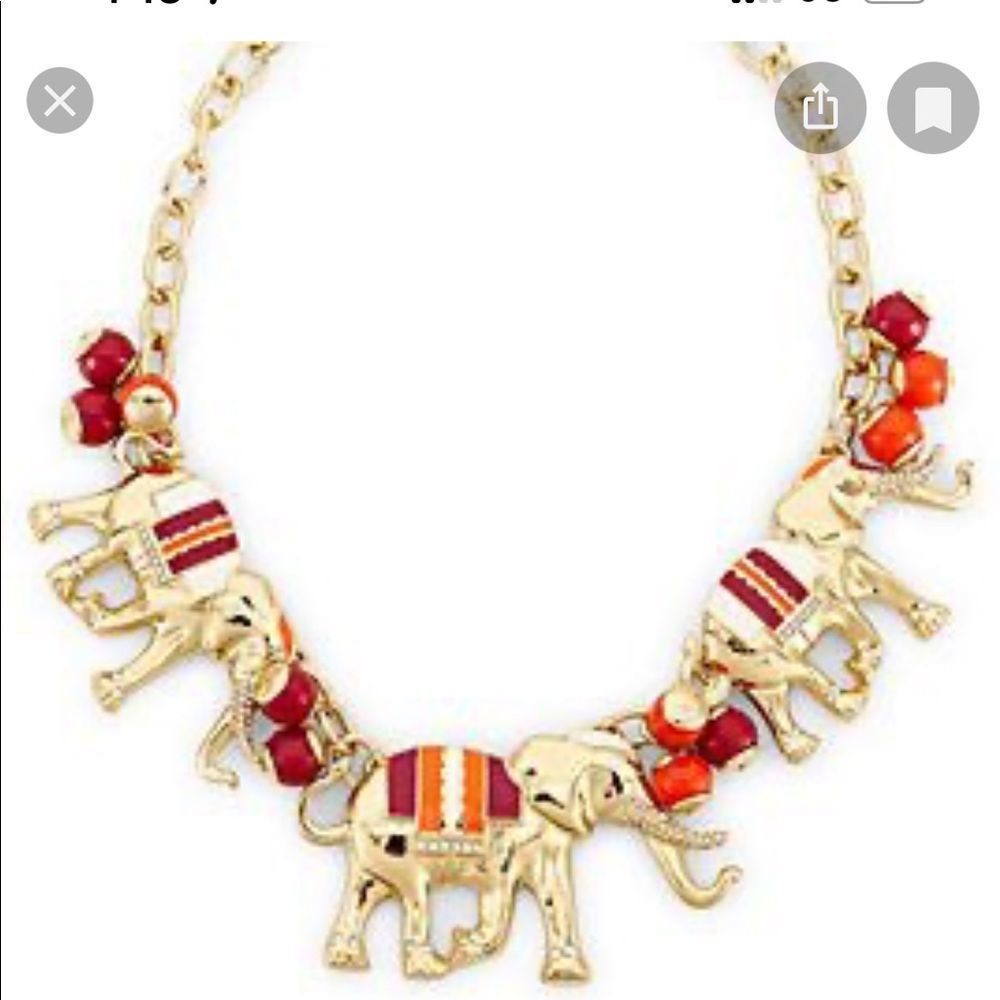 C Wonder Gold elephant orange statement charm necklace used great gift